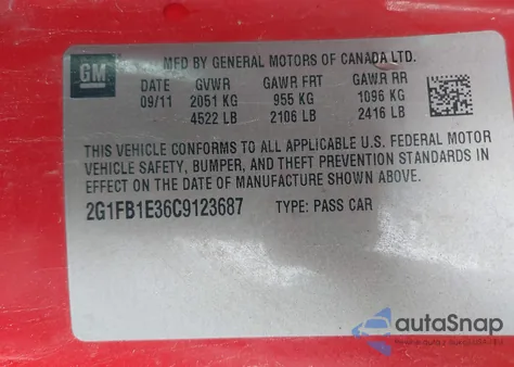 2012 Chevrolet Camaro 1Lt from USA, damaged, VIN 2G1FB1E36C9123687